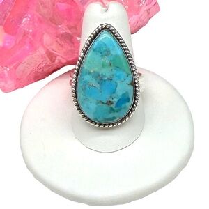 Kingman Mine Turquoise Ring Size 10 Solid 925 Sterling Silver Teardrop Chunky